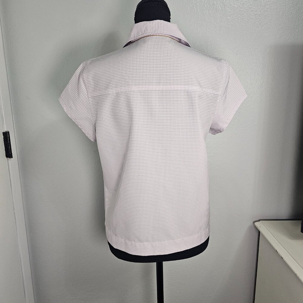 Calypso Lavender White Gingham Checkered Button Down Shirt Seersucker Top Size M - Picture 3 of 7